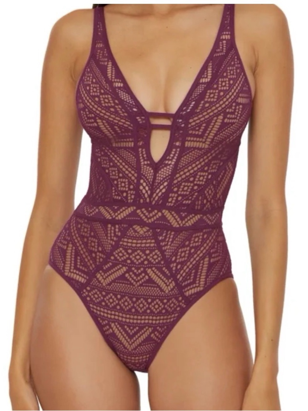 BECCA Deep Plum Crochet One-Piece Swimsuit
